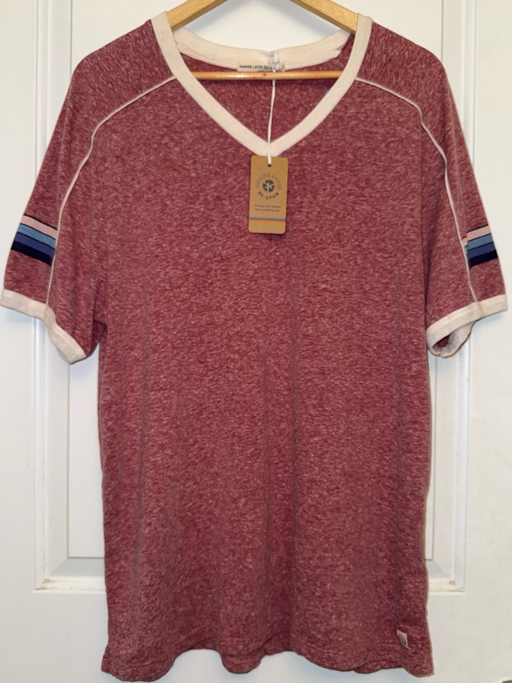 NWT Marine Layer Re-Spun Varsity V-Neck Tee in Brick Red